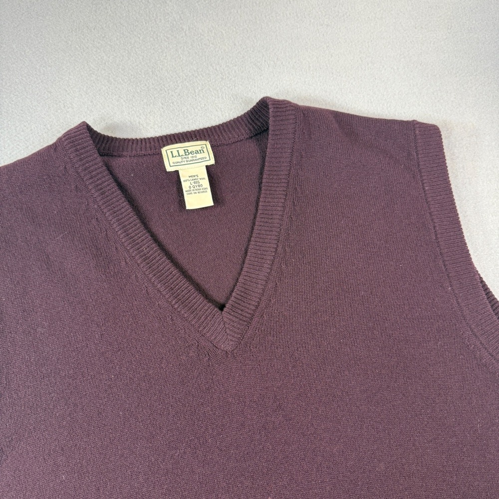 LL Bean Sweater Vest Men's Lambswool V-Neck Burgundy 0 QV80 Large-Reg